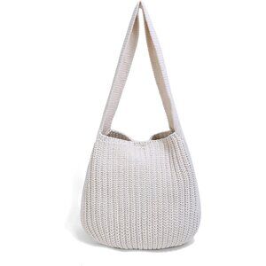 Women's Creamy White Shoulder Handbags Crocheted Bags Large Knit Bag Tote Bag